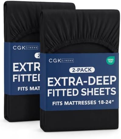 CGK Linens 2 Pack Extra Deep Twin Fitted Sheets - Black