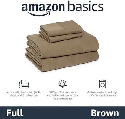 Amazon Basics 100% Cotton Jersey Bed Sheet Set, Breathable and Comfortable, Machine Washable, Full, Brown, Solid
