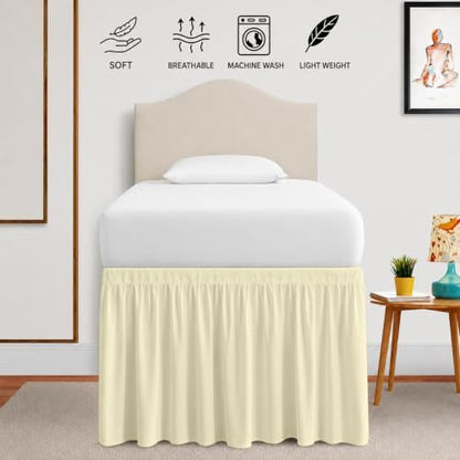 eBeddy Linens Split Corner Dust Ruffle Dorm Bed Skirt Twin XL – 36 Inch Drop, 100% Microfiber, Extra Long Bed Skirt for College Dorm, Platform Style, Ivory Solid, Hidden Storage Solution, Easy Fit