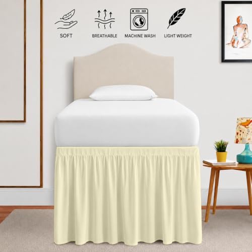 eBeddy Linens Split Corner Dust Ruffle Dorm Bed Skirt Twin XL – 34 Inch Drop, 100% Microfiber, Extra Long Bed Skirt for College Dorm, Platform Style, Ivory Solid, Hidden Storage Solution, Easy Fit