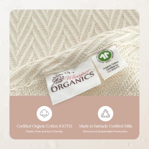 100% Organic Cotton Blanket - GOTS Certified 350GSM Organic Cotton Throw Blanket for Bed with Luxurious & Breathable Herringbone Weave - Great as Bedspread or Coverlet (Natural, Full/Queen)