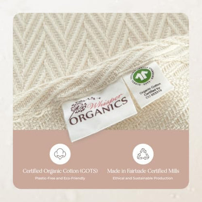100% Organic Cotton Blanket - GOTS Certified 350GSM Organic Cotton Throw Blanket for Bed with Luxurious & Breathable Herringbone Weave - Great as Bedspread or Coverlet (Natural, Full/Queen)