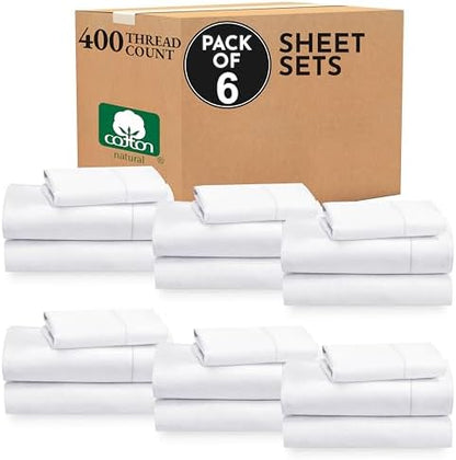 California Design Den Pack of 6 Soft 100% Cotton Twin XL Sheets Set, White