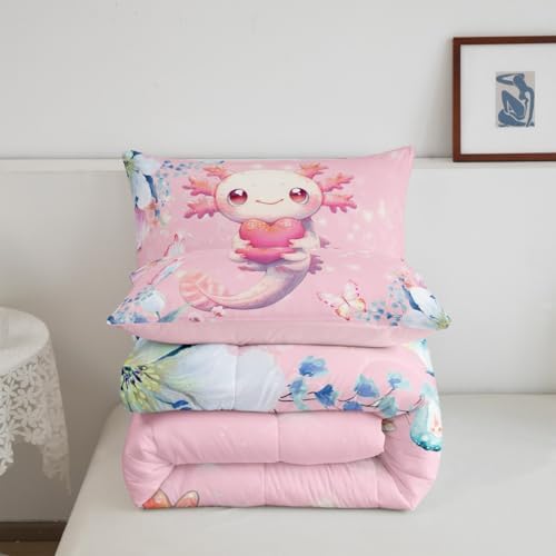 Feelyou Pink Cute Axolotl Comforter Set Boys Girls