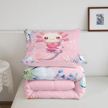 Feelyou Pink Cute Axolotl Comforter Set Boys Girls