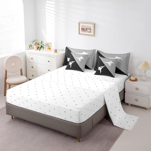 Castle Fairy 7 Pieces Taekwondo Comforter Set for Kids Black Gray Bedding Set Queen Size,Japanese Style Comforter for Boys Girls Adult Kungfu Super Soft Fade Resistant Microfiber Bedding