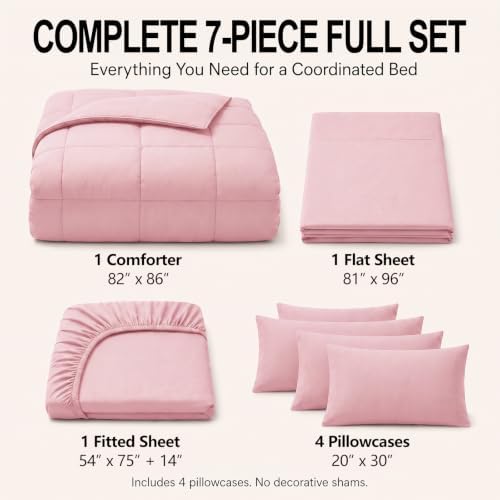 CozyLux Full Size Comforter Sets Pink - 7 Pieces Bed in a Bag