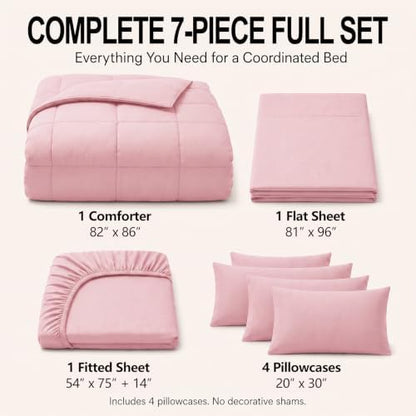 CozyLux Full Size Comforter Sets Pink - 7 Pieces Bed in a Bag