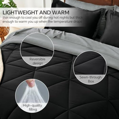 BEDELITE Twin XL Comforter Set 5 Pieces, Reversible Black Bed in A Bag