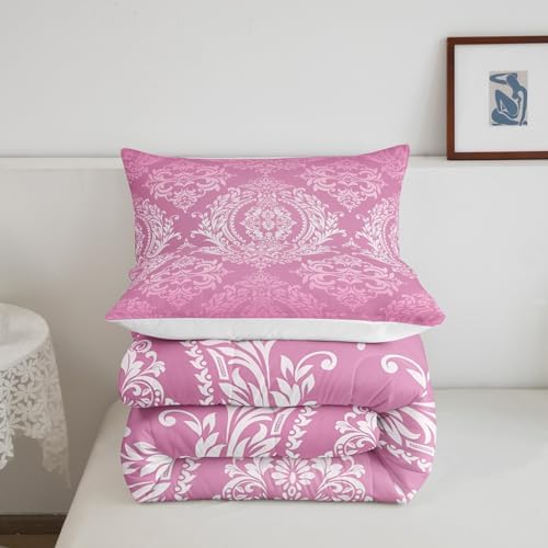 Feelyou Pink Gothic Damask Floral Comforter Set King Size Bedding Set