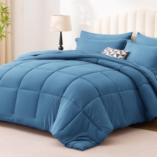 Love's cabin Plaid Twin Comforter Set, Misty Blue