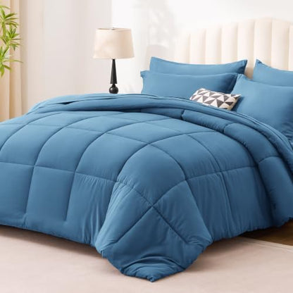 Love's cabin Plaid Twin Comforter Set, Misty Blue