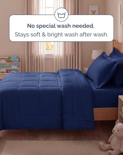 Twin Comforter Set - 5 Piece Bed in a Bag Twin Size Bed Set - Navy Blue