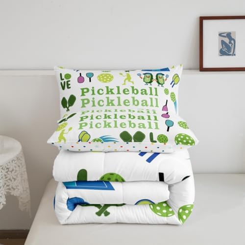 Castle Fairy Funny Pickleball Comforter Set Full Size American Modern Sports Bedding Set Kids Boys Girls Cartoon Athlete Silhouette All Season Quilt Set Geometric Balls Bedding Comforter Sets,3Pcs