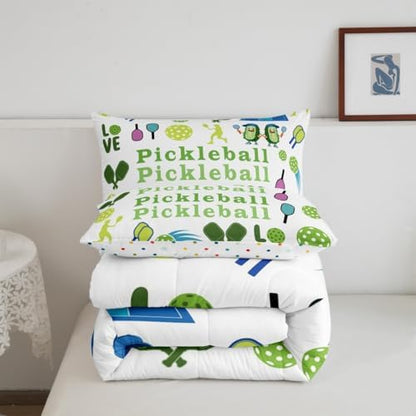 Castle Fairy Funny Pickleball Comforter Set Queen Size American Modern Sports Bedding Set Kids Boys Girls Cartoon Athlete Silhouette All Season Quilt Set Geometric Balls Bedding Comforter Sets,3Pcs
