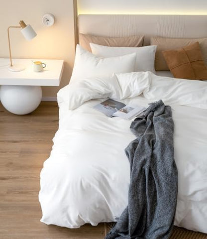JIYUAN King Washed Cotton Duvet Cover Set, 3-Piece, Relaxed Linen Feel