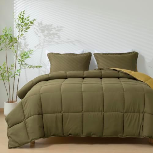 HIG 3pc Dark Olive King Size Bedding Comforter Set Duvet Insert Blanket