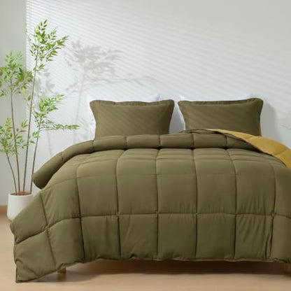 HIG 3pc Dark Olive Queen Size Bedding Comforter Set Duvet Insert Blanket