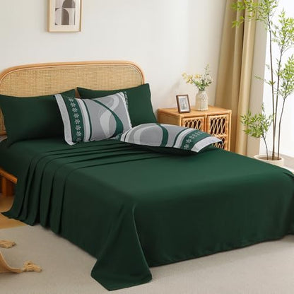 Anibedding Dark Green Comforter Set King,8 Pieces Striped Bed in a Bag