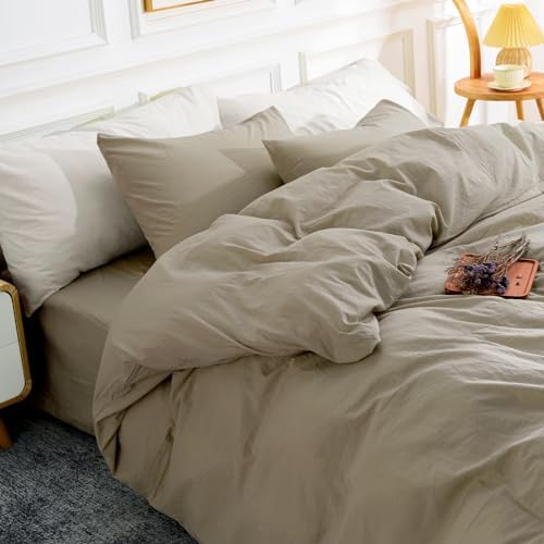 NEXHOME PRO Duvet Cover Set King Size Linen Feel Textured Organic Natural 100% Washed Cotton Duvet Cover 3 Pieces Bedding Set with Zipper Closure & Corner Ties, Breathable, Soft (No Comforter)