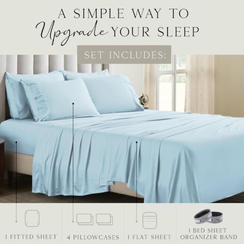 KARISSA MAE 6 Piece Luxury Bamboo Viscose King Sheet Set, 4 Pillowcases