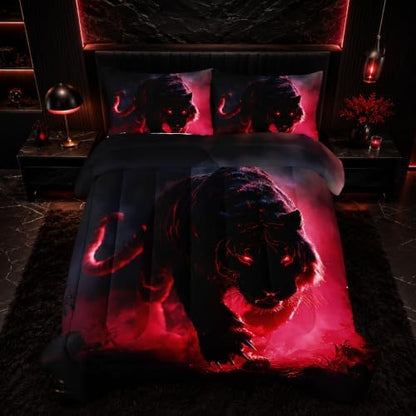 Nttopship Tiger Comforter Set 3pcs Queen Size，Black Tiger Bedding Set