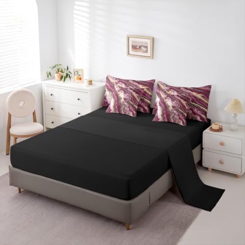 Erosebridal Marble Texture Bedding Set for Kids Teens,Golden Marble Grain Comforter Set Twin Size,Retro Artwork (Comforter+Fitted+Flat Sheet+2 Pillowcases+2 Throw Pillow Covers) 7 Pieces Bed Set