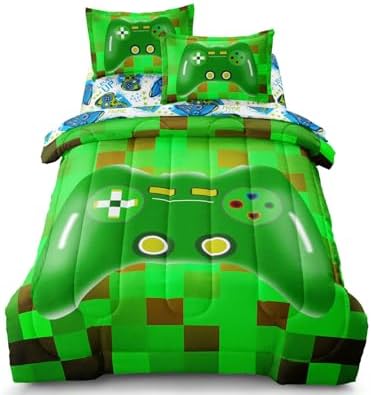 Twin Size Gaming Bedding Set for Teens Boys 5 Pieces Bed in A Bag