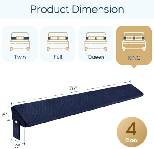 Homemate King Size（76"x10"x6"） Bed Wedge Pillow for Headboard - Upgraded Bed Gap Filler King Between Mattress and Headboard - Wedge headboard Pillow - Blue