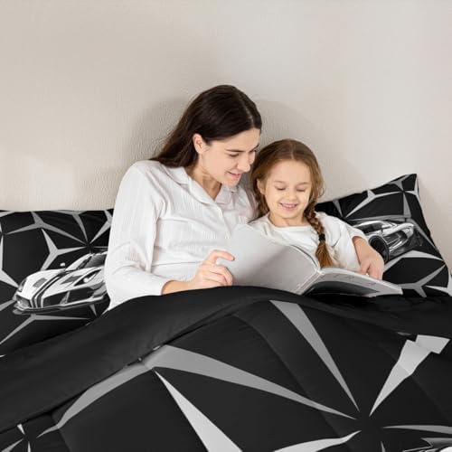 Castle Fairy Grey Race Car Comforter Set Toddler Size,Racing Cars Extreme Sports Bedding Set,Kids Teens Adult Room Decor,Speed Sport Car Abstract Art Down Comforter,2 Pcs 1 Pillowcase