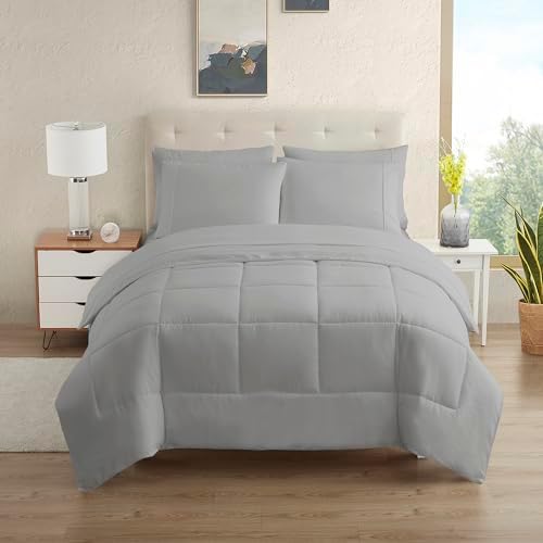 RV Short Queen Comforter Set for RV Camper - Comforter Set with Fitted & Flat Sheet, 4 Pillowcases - Tailored for RV Short Queen Beds - Cozy Essentials for Your RV Bedroom, Silver