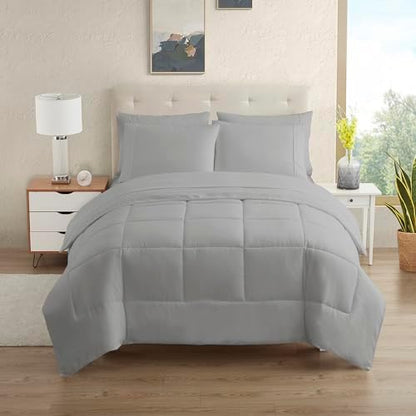 RV Short Queen Comforter Set for RV Camper - Comforter Set with Fitted & Flat Sheet, 4 Pillowcases - Tailored for RV Short Queen Beds - Cozy Essentials for Your RV Bedroom, Silver