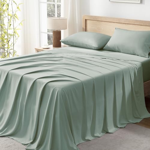 Andency Sage Green Queen Sheets Set 100% Viscose Derived from Bamboo