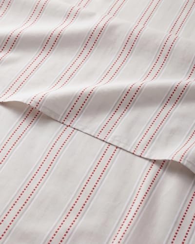 Christmas Sheet Set, Red Dot Stripe, Holiday Xmas Bedding Set - Twin Size
