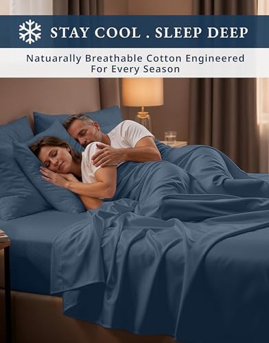 LANE LINEN 100% Egyptian Cotton Bed Sheets Queen - Estate Blue Swiss Dot