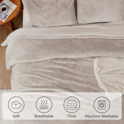 BEDELITE Faux Fur Queen Comforter Set Taupe,Warm Bedding with 2 Pilowcases