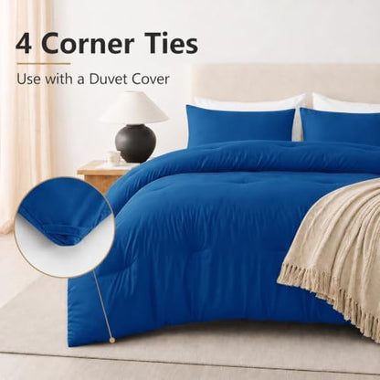 CozyLux Queen Comforter Set, 3 Pieces Down Alternative Bedding Classic Blue