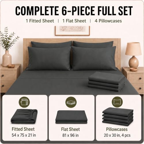 CozyLux Full Sheet Set 6-Piece, 21-Inch Deep Pocket, Soft Brushed Feel