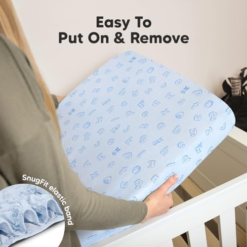 KeaBabies 2pk Organic Cotton Crib Sheets for Boys Girls 52x28, ABC Land Sky