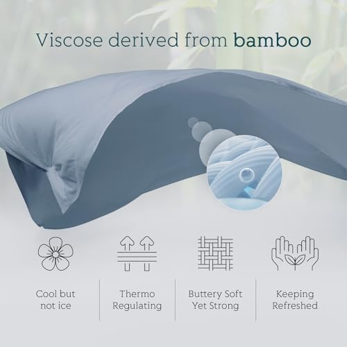 Cooling Sheets Set Twin Size, Viscose Derived from Bamboo for Hot Sleepers | Deep Pocket Up to 15 Inch | Silky Soft & Breathable Bedding - 3PC (Twin, Mineral Blue)