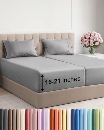 Extra Deep Split King Sheet Set - Breathable & Cooling - Heathered Grey