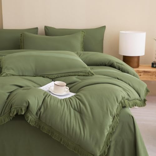 Andency Oversized Queen Comforter Set, 7 Pieces Olive Green Bedding