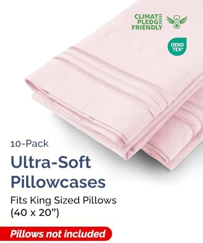 King Pillow Cases Set of 10 - Ultra Soft Pillowcase Covers - Lavender Pink