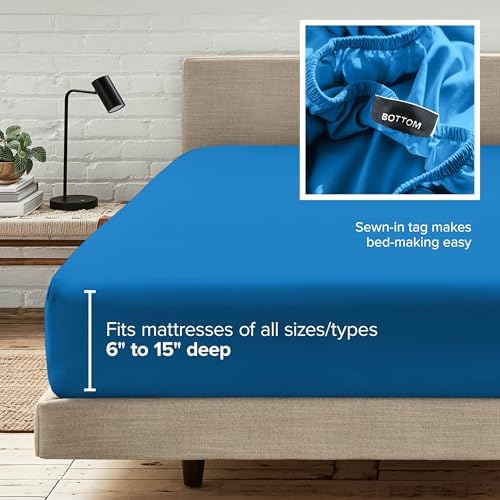 Bare Home Twin XL Fitted Sheet - 1800 Ultra-Soft (Twin XL, Medium Blue)