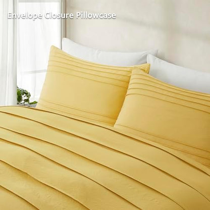 Oli Anderson 3PCS Pleated Duvet Cover Set, Mist Yellow, King