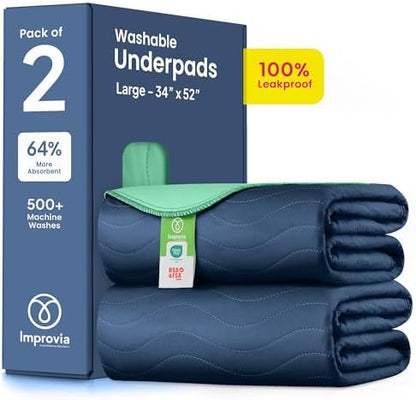 IMPROVIA® Washable Underpads, Heavy Absorbency Reusable Incontinence Pads