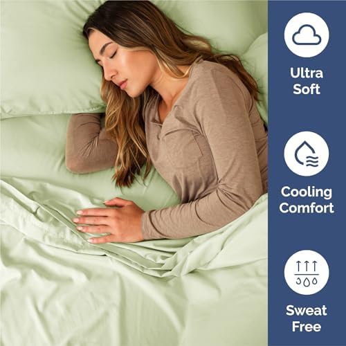 Split King Size 5 Piece Sheet Set - Breathable & Cooling - Light Sage Green