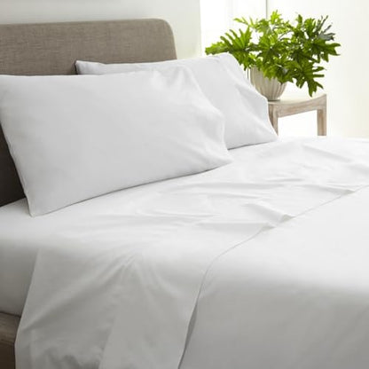 100% Organic Cotton Sheets Cal King - GOTS Certified Cotton Percale Sheets with Crisp Cool & Breathable Percale Weave Perfect for Hot Sleepers - Durable Luxury 3 Piece Set (White, Twin)