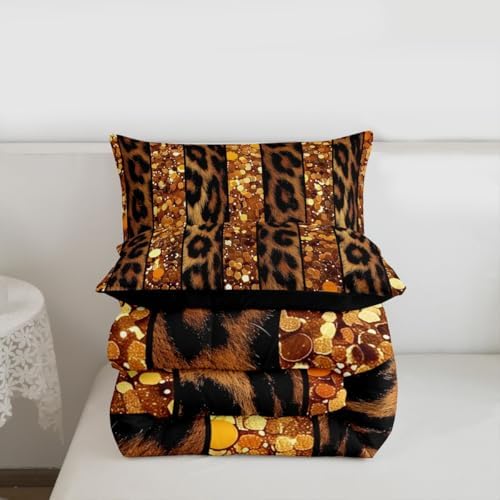 jejeloiu Leopard Kids Comforter Set Full Size Glitter Pattern Bedding Set Animal Skin Duvet Quilt for Kids Boys Girls Bedroom Decor Microfiber Ultra Soft Breathable