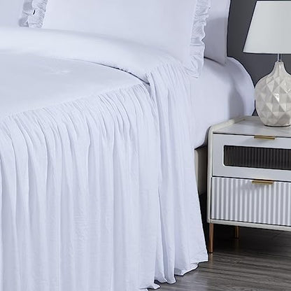 Chezmoi Collection Sinclair 2-Piece Ruffle Skirt Bedspread Set - French Country Chic Farmhouse - Twin, White
